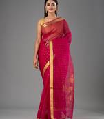 Pink hand woven silk saree with blouse