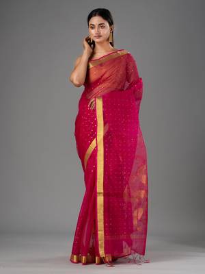 Pink hand woven silk saree with blouse 2