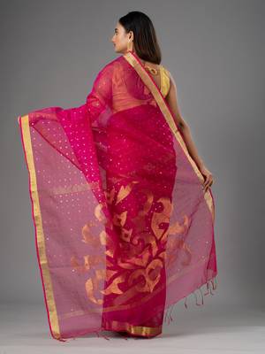 Pink hand woven silk saree with blouse 3
