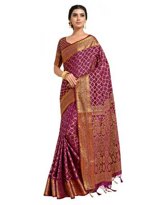 Purple woven art silk saree with blouse 2