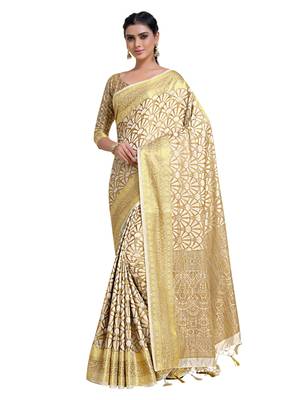 White woven art silk saree with blouse 1