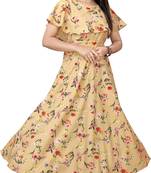 Mustard printed crepe maxi-dresses