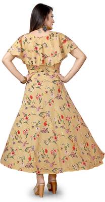 Mustard printed crepe maxi-dresses 2