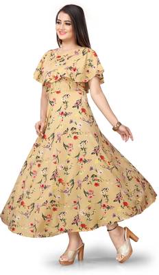 Mustard printed crepe maxi-dresses 3