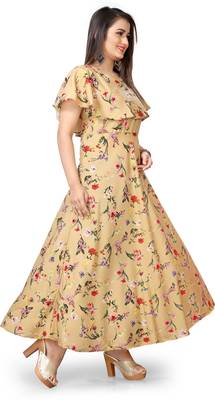 Mustard printed crepe maxi-dresses 5