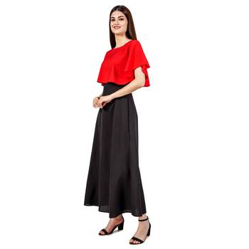 Red plain crepe maxi-dresses 3