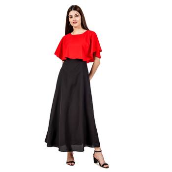 Red plain crepe maxi-dresses 5