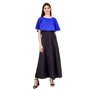 Blue plain crepe maxi-dresses 1