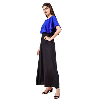 Blue plain crepe maxi-dresses 3
