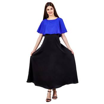 Blue plain crepe maxi-dresses 5