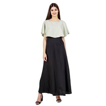 Green plain crepe maxi-dresses 1