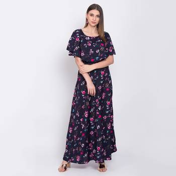 Navy-blue printed crepe maxi-dresses 1