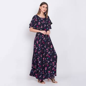 Navy-blue printed crepe maxi-dresses 3