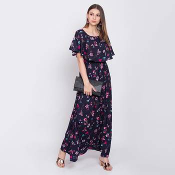 Navy-blue printed crepe maxi-dresses 4
