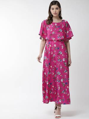 Pink printed crepe maxi-dresses 1