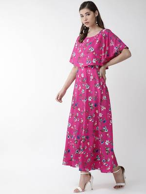 Pink printed crepe maxi-dresses 3