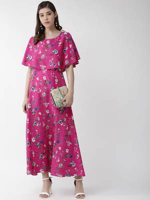 Pink printed crepe maxi-dresses 5