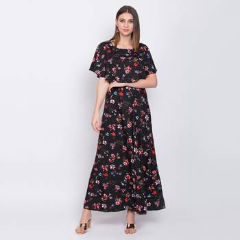 Black printed crepe maxi-dresses 1