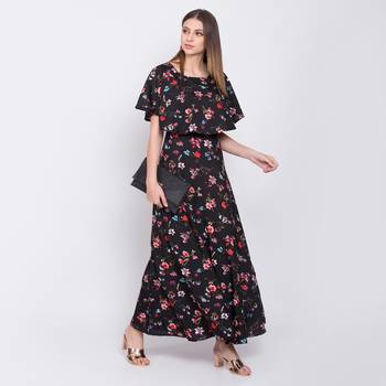 Black printed crepe maxi-dresses 4
