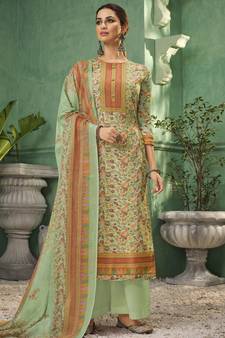 Green printed faux cotton salwar