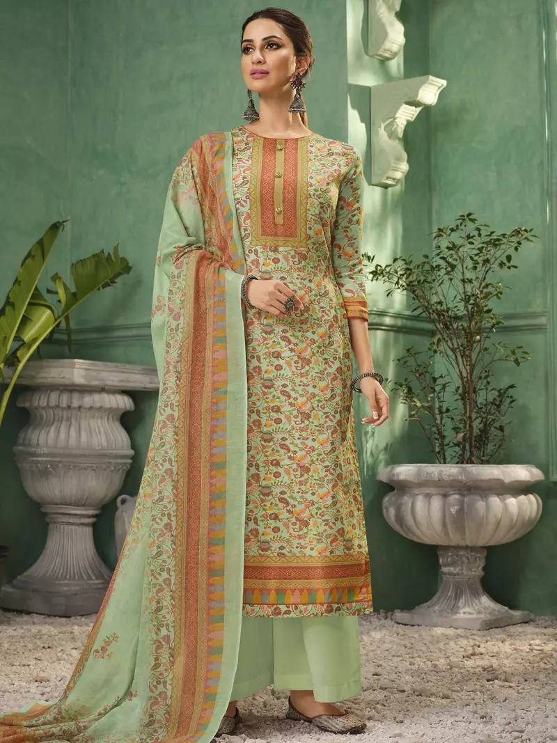 Green printed faux cotton salwar