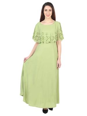Green plain crepe maxi-dresses 1