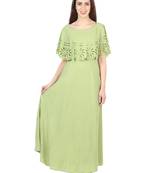 Green plain crepe maxi-dresses