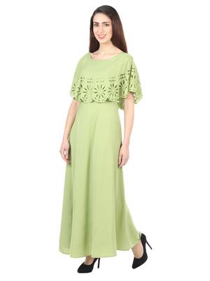 Green plain crepe maxi-dresses 4
