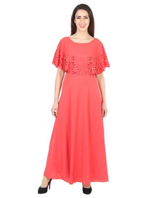 Red plain crepe maxi-dresses 1