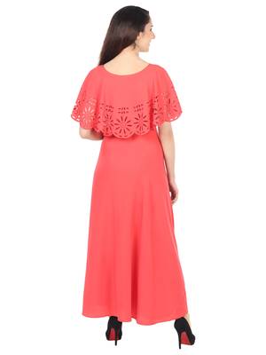 Red plain crepe maxi-dresses 2