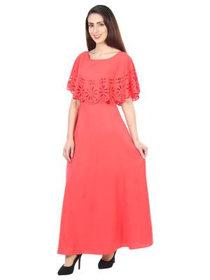 Red plain crepe maxi-dresses 3