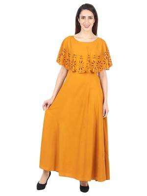 Yellow plain crepe maxi-dresses 1
