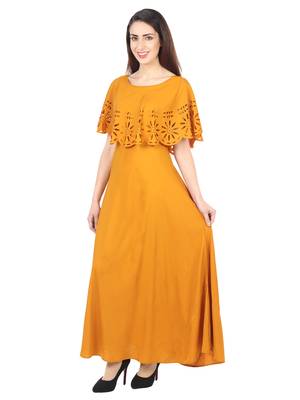 Yellow plain crepe maxi-dresses 4