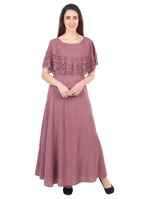 Brown plain crepe maxi-dresses 1