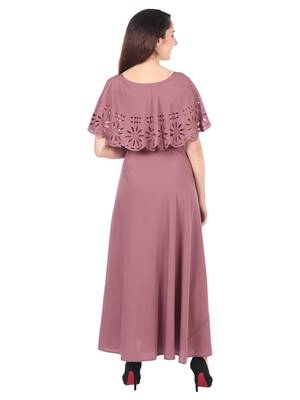 Brown plain crepe maxi-dresses 2