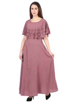 Brown plain crepe maxi-dresses 4