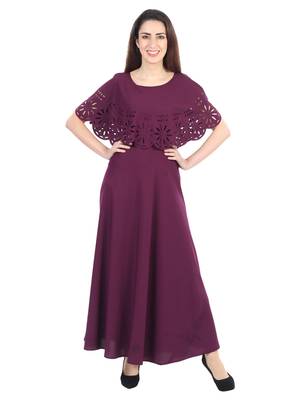 Maroon plain crepe maxi-dresses 1