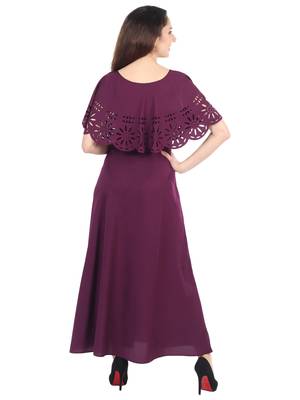 Maroon plain crepe maxi-dresses 2