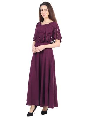 Maroon plain crepe maxi-dresses 4