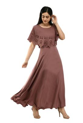 Mauve plain crepe maxi-dresses 1