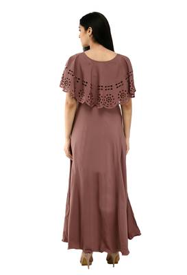 Mauve plain crepe maxi-dresses 2