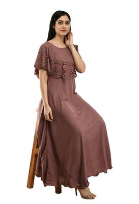 Mauve plain crepe maxi-dresses 4