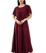 Wine plain crepe maxi-dresses