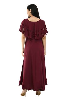 Wine plain crepe maxi-dresses 2