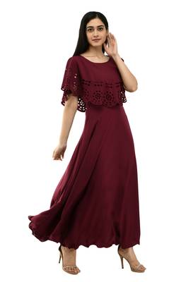 Wine plain crepe maxi-dresses 4
