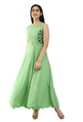 Green plain crepe maxi-dresses 5