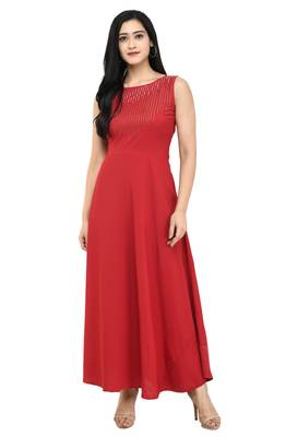 Red plain crepe maxi-dresses 1