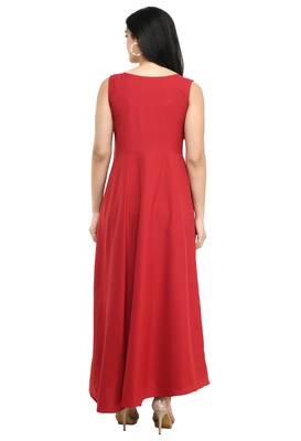 Red plain crepe maxi-dresses 2