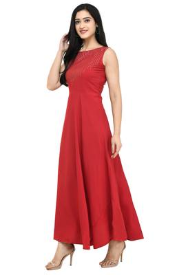 Red plain crepe maxi-dresses 3