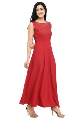 Red plain crepe maxi-dresses 5